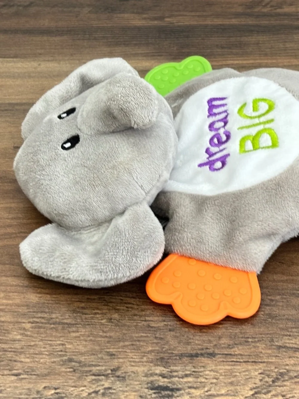 NWOT Playtex Baby Gray Elephant Doll Teether Plush Lovey Crinkle Toy Dream Big